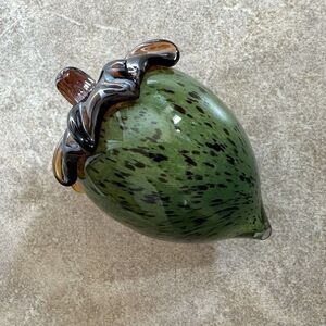 Vintage Acorn Paperweight Hand Blown Glass Encased Green Speckled Murano Style